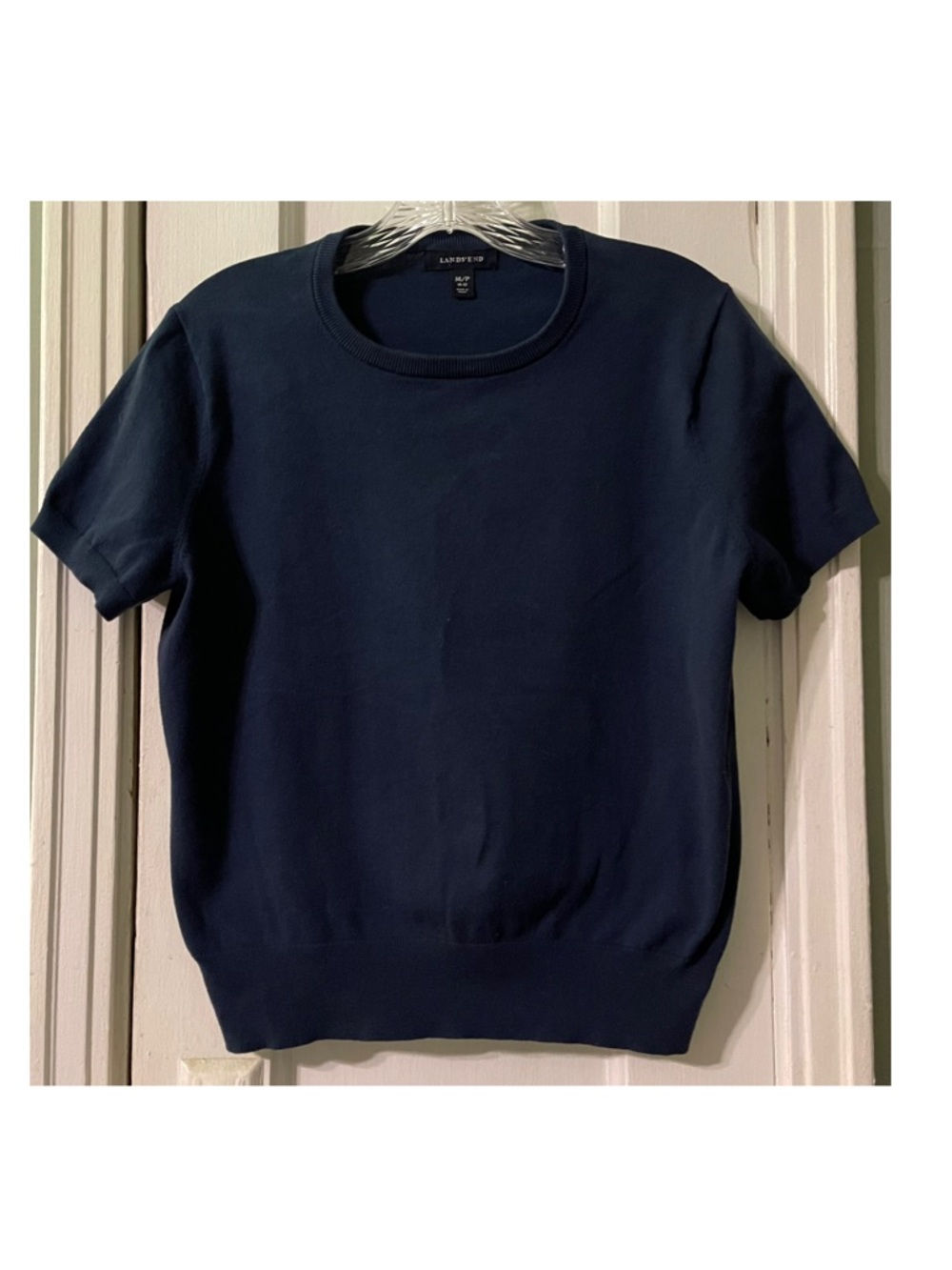Lands' End Cotton Navy Crewneck Knit Top